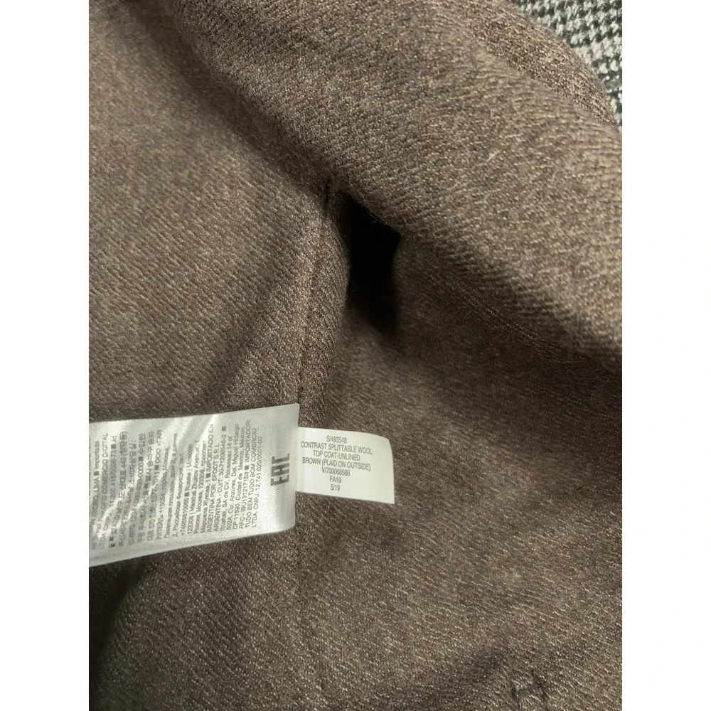 Banana Republic Overcoat Men's‎ Large Brown Wool Glen Plaid Houndstooth Unlined